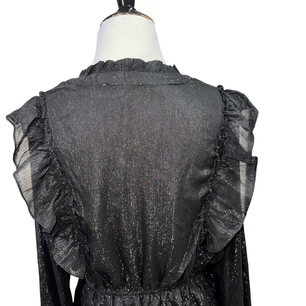 Rockin' C Women's M Medium Blouse Top Goth Victorian Ruffled Semi Sheer Metallic - Picture 6 of 7